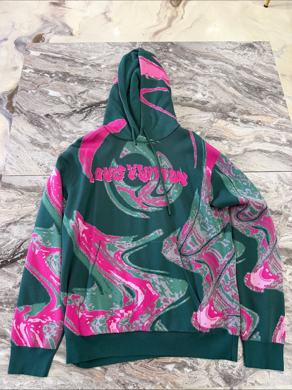 AUTHENTIC Louis Vuitton Green & Pink Swirl Hooded Sweater UNWORN